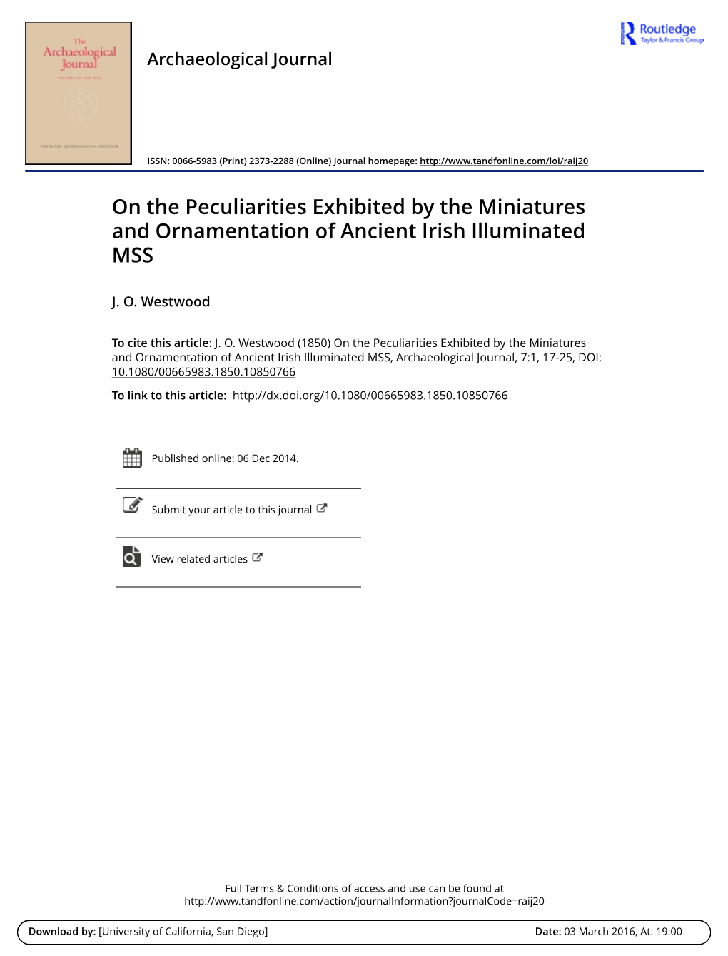 On the Peculiarities Exhibited by the Miniatures and Ornamentation of Ancient Irish Illuminated MSS