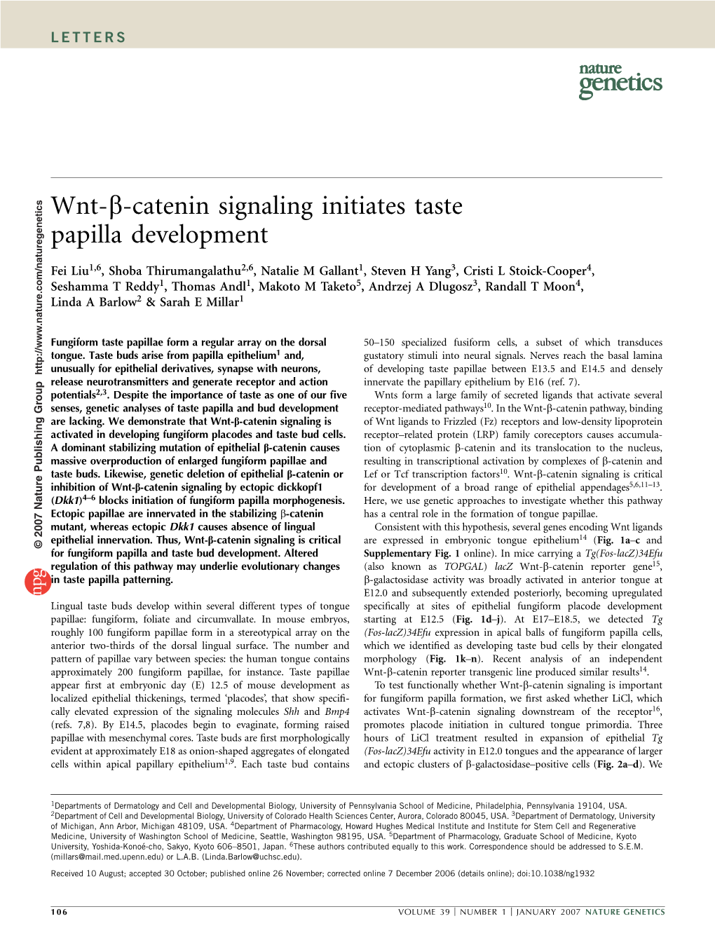 Wnt-Β-Catenin Signaling Initiates Taste Papilla Development