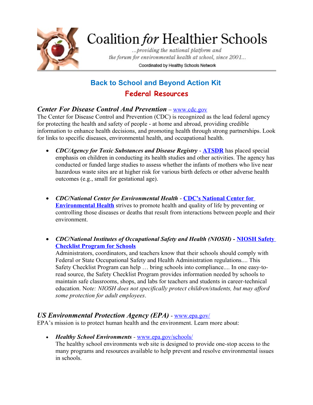 Back to School and Beyond Action Kit Federal Resources