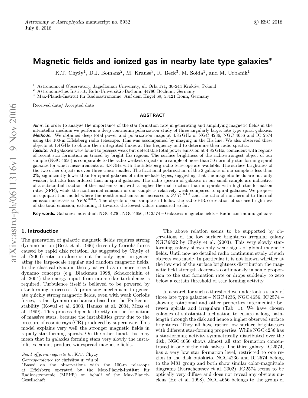 Magnetic Fields and Ionized Gas in Nearby Late Type Galaxies
