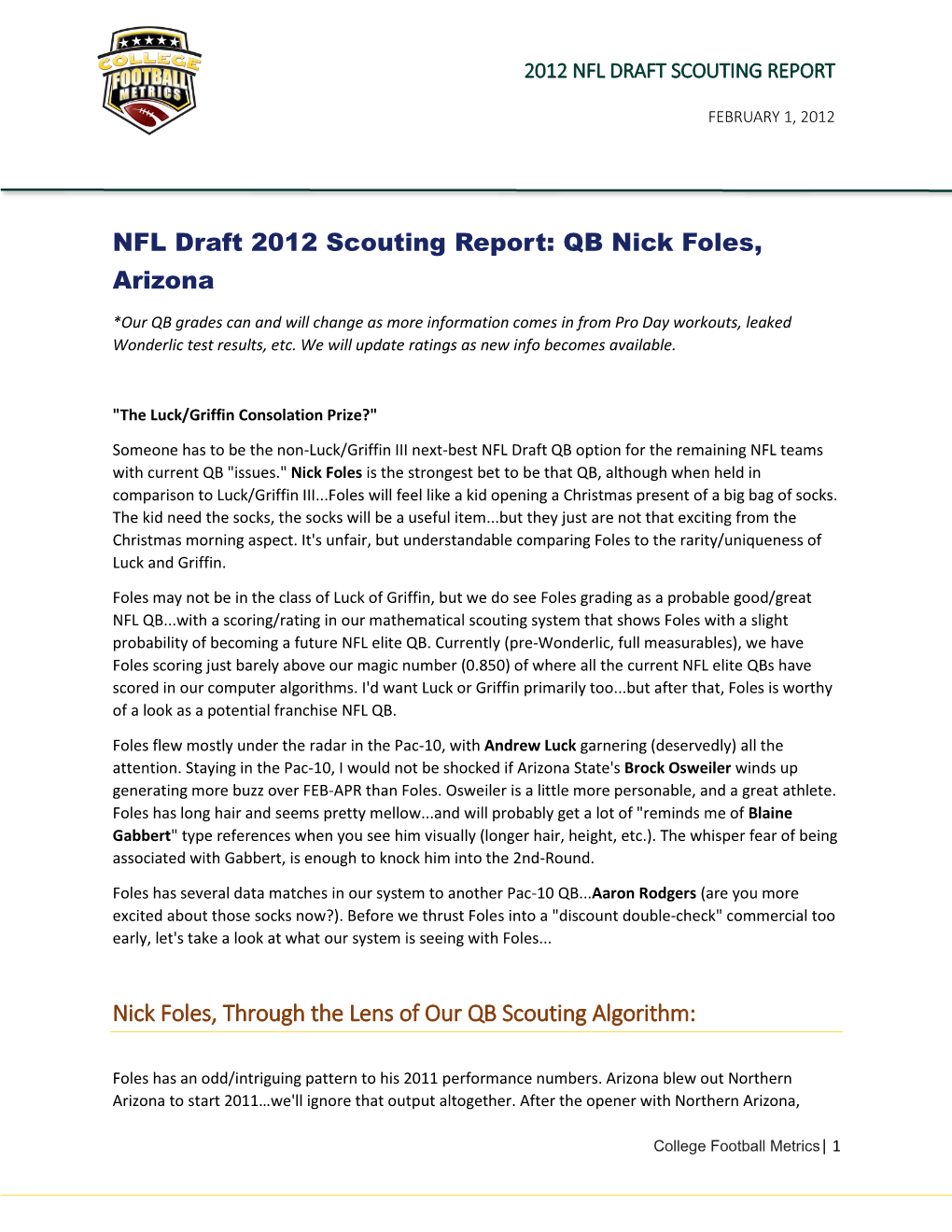 NFL Draft 2012 Scouting Report: QB Nick Foles, Arizona Nick Foles