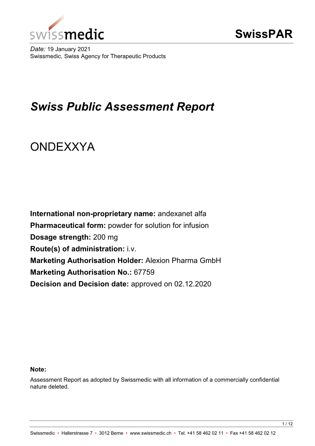 Swiss Public Assessment Report