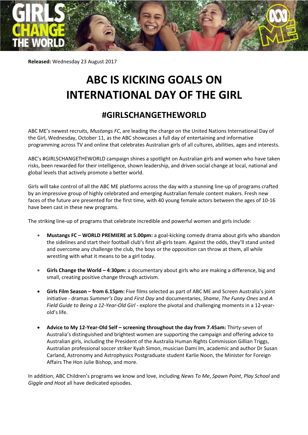 Abc Is Kicking Goals on International Day of the Girl
