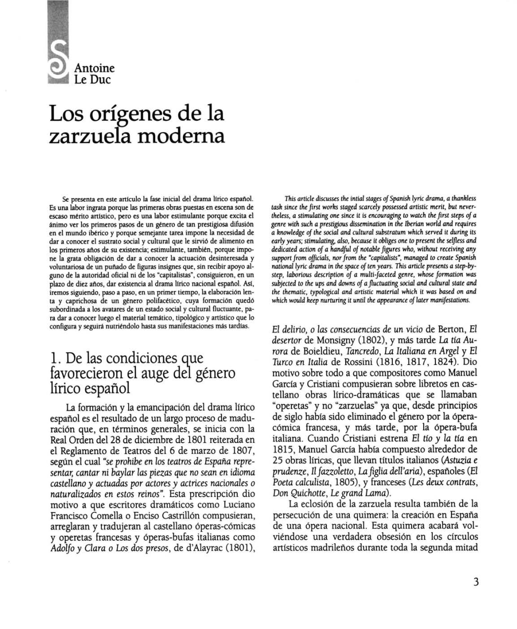 Los Orígenes De La Zarzuela Moderna