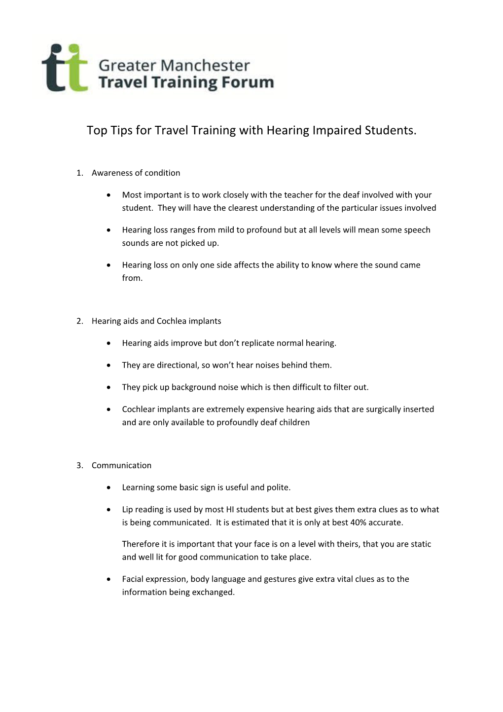 Top Tips for Travel Training with Hearing Impaired Students