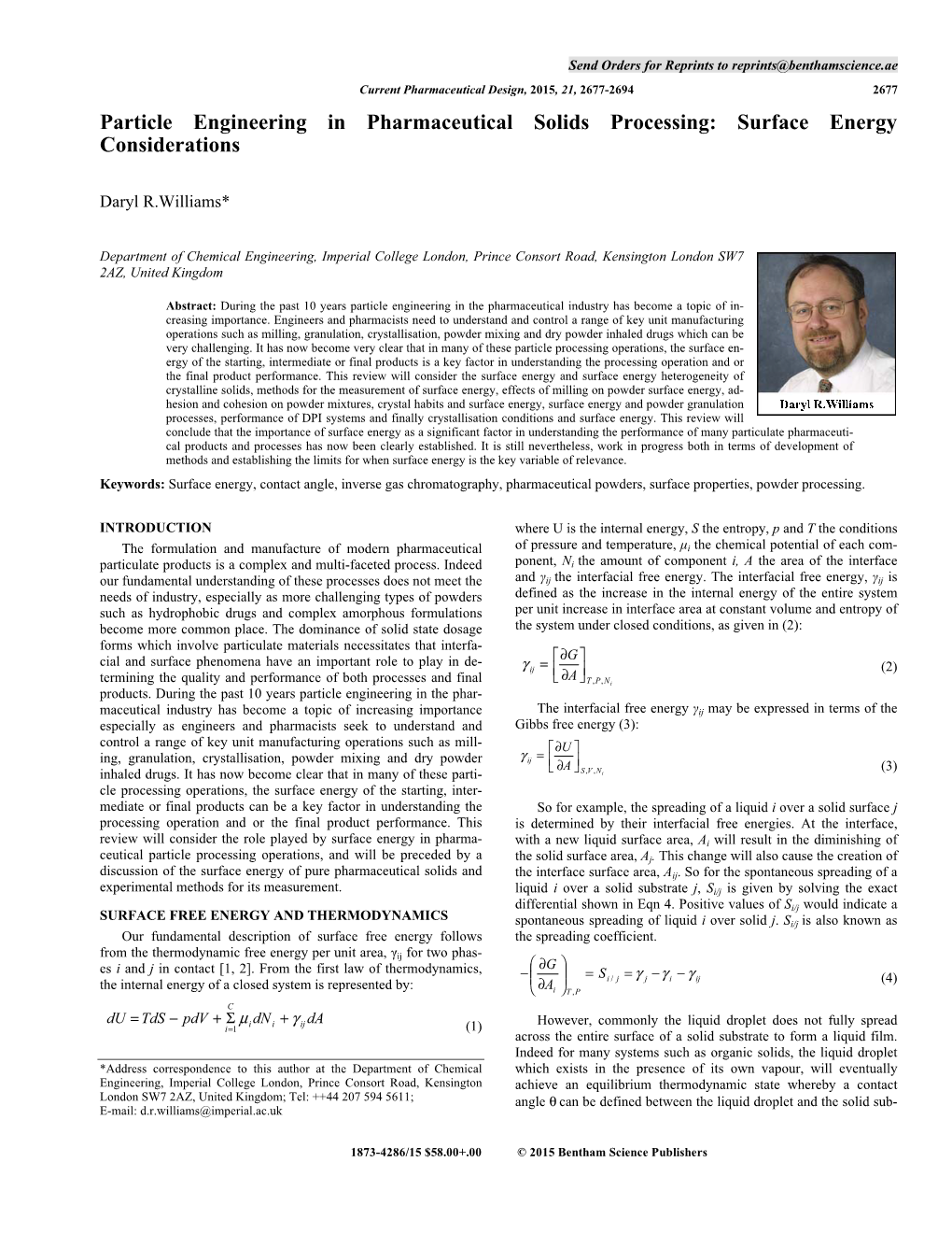 Particle Engineering in Pharmaceutical Solids Processing: Surface Energy Considerations