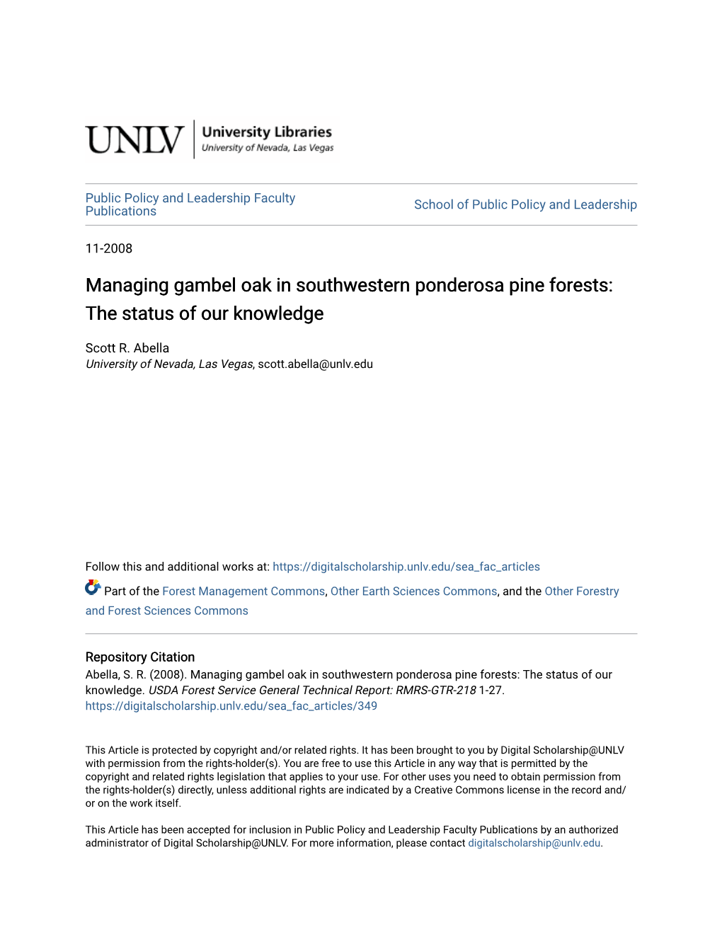 Managing Gambel Oak in Southwestern Ponderosa Pine Forests: the Status of Our Knowledge