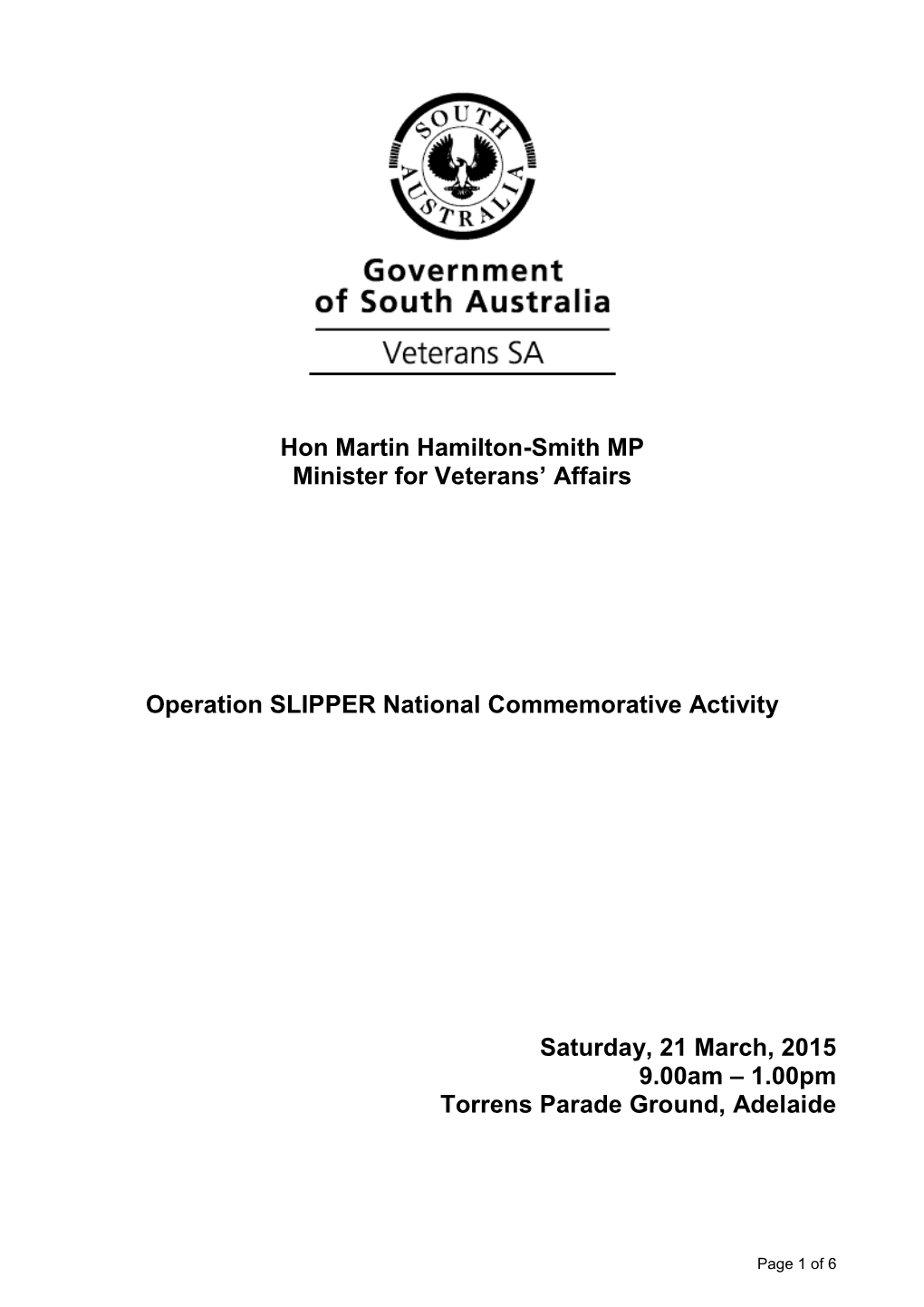 Operation SLIPPER National Commemorative Activity