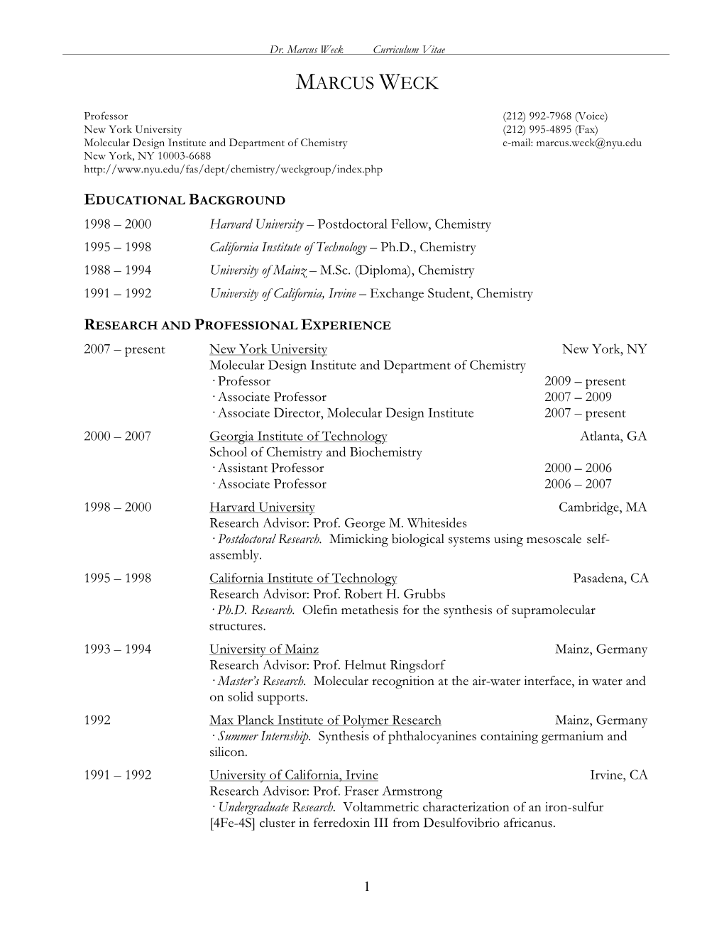 Marcus Weck CV