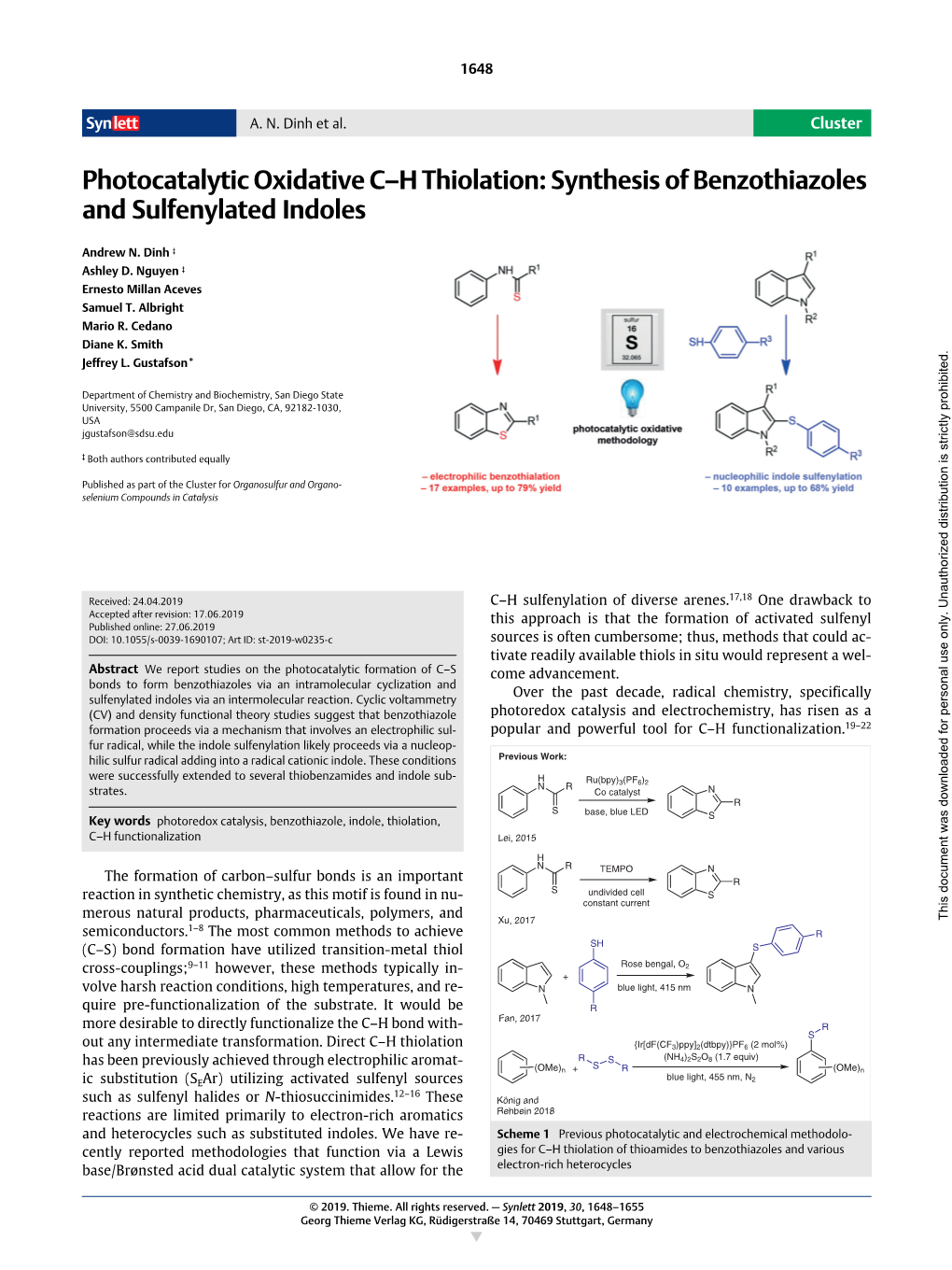 Synthesis of Benzothiazoles and Sulfenylated Indoles