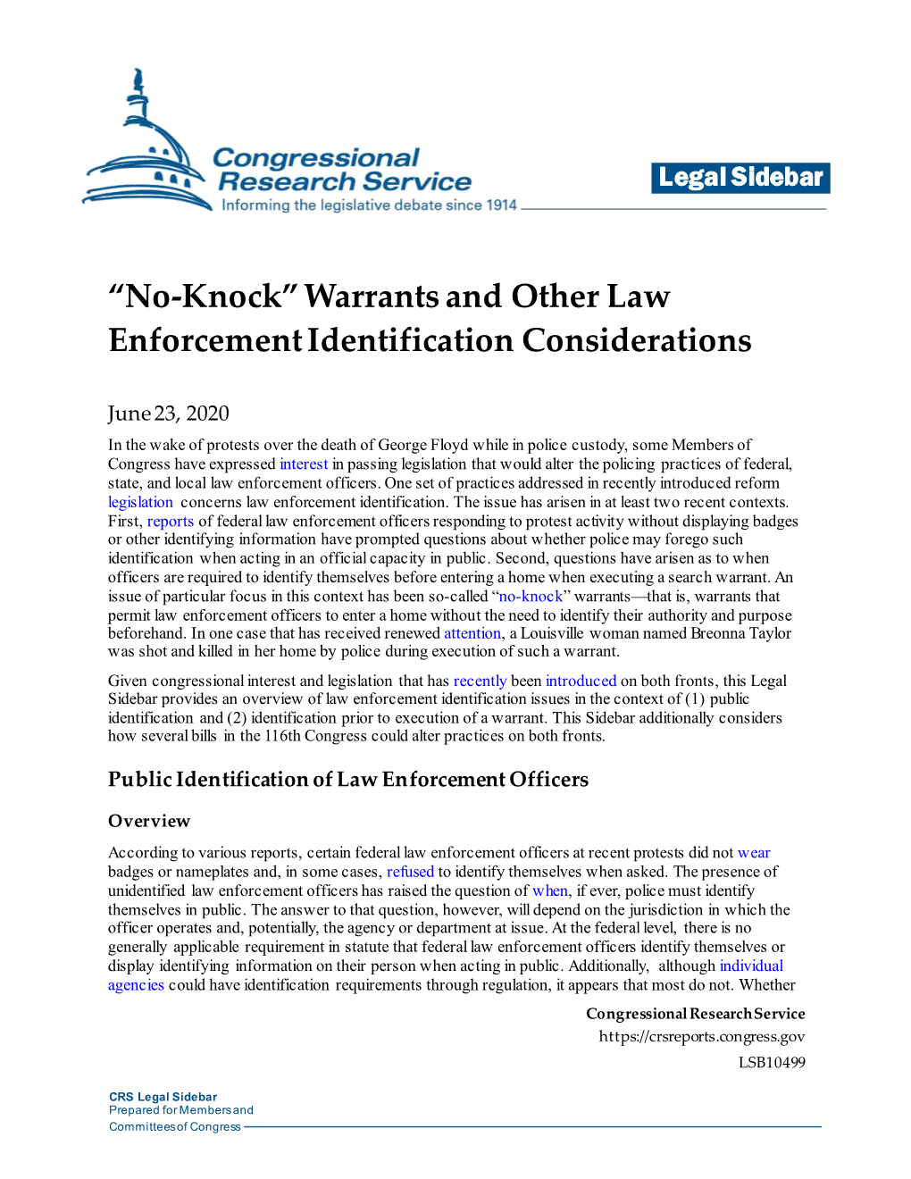 No-Knock” Warrants and Other Law Enforcement Identification Considerations