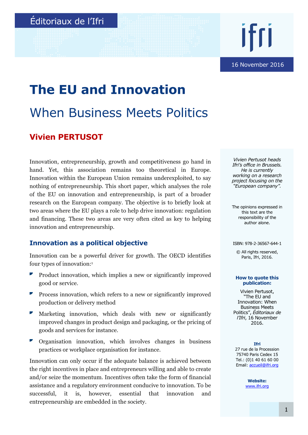 The EU and Innovation: When Business Meets Politics
