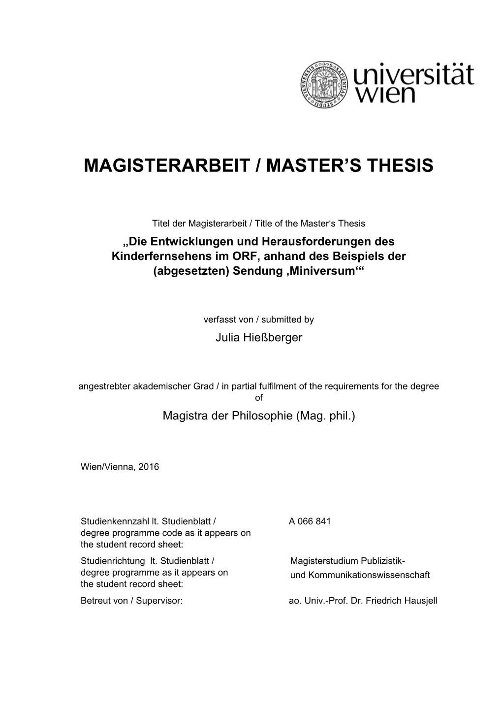 Magisterarbeit / Master's Thesis