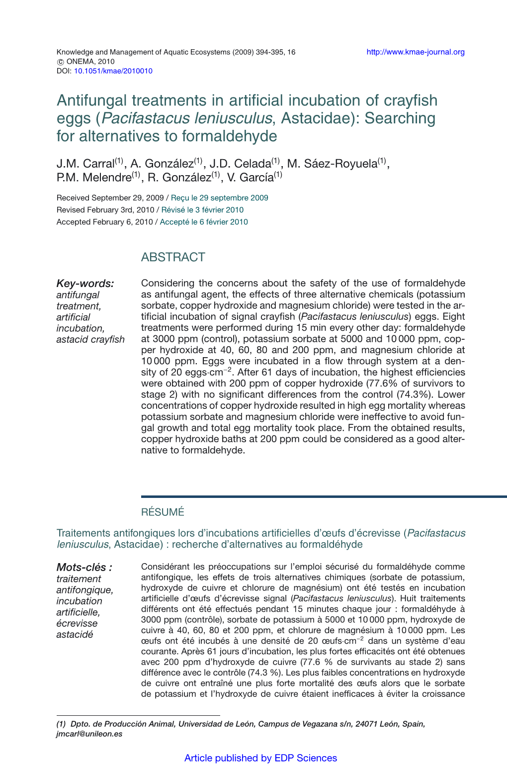 Pacifastacus Leniusculus, Astacidae): Searching for Alternatives to Formaldehyde