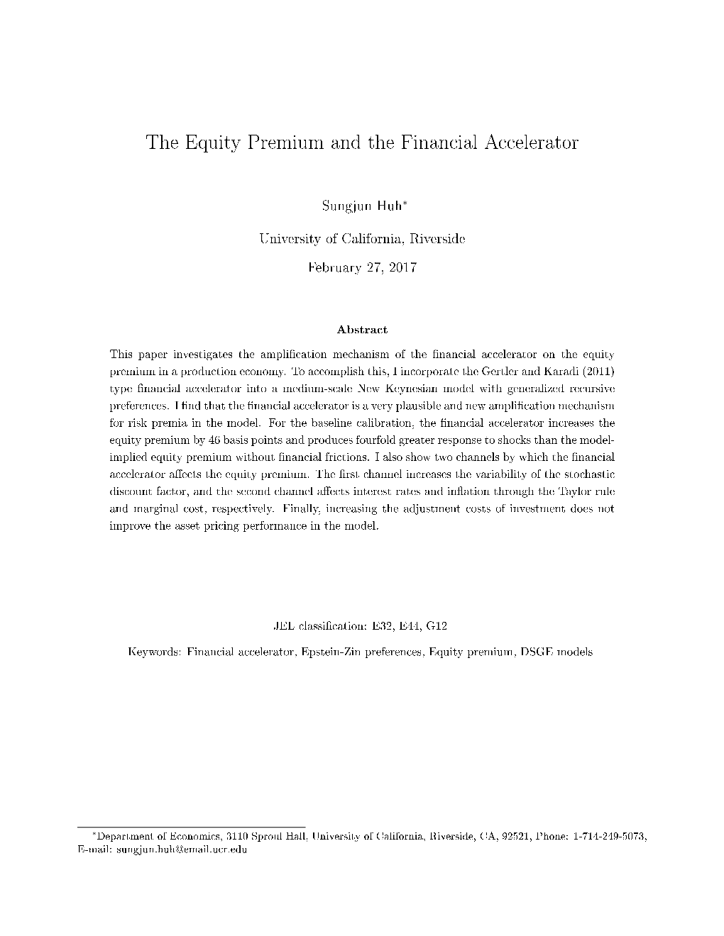 The Equity Premium and the Financial Accelerator