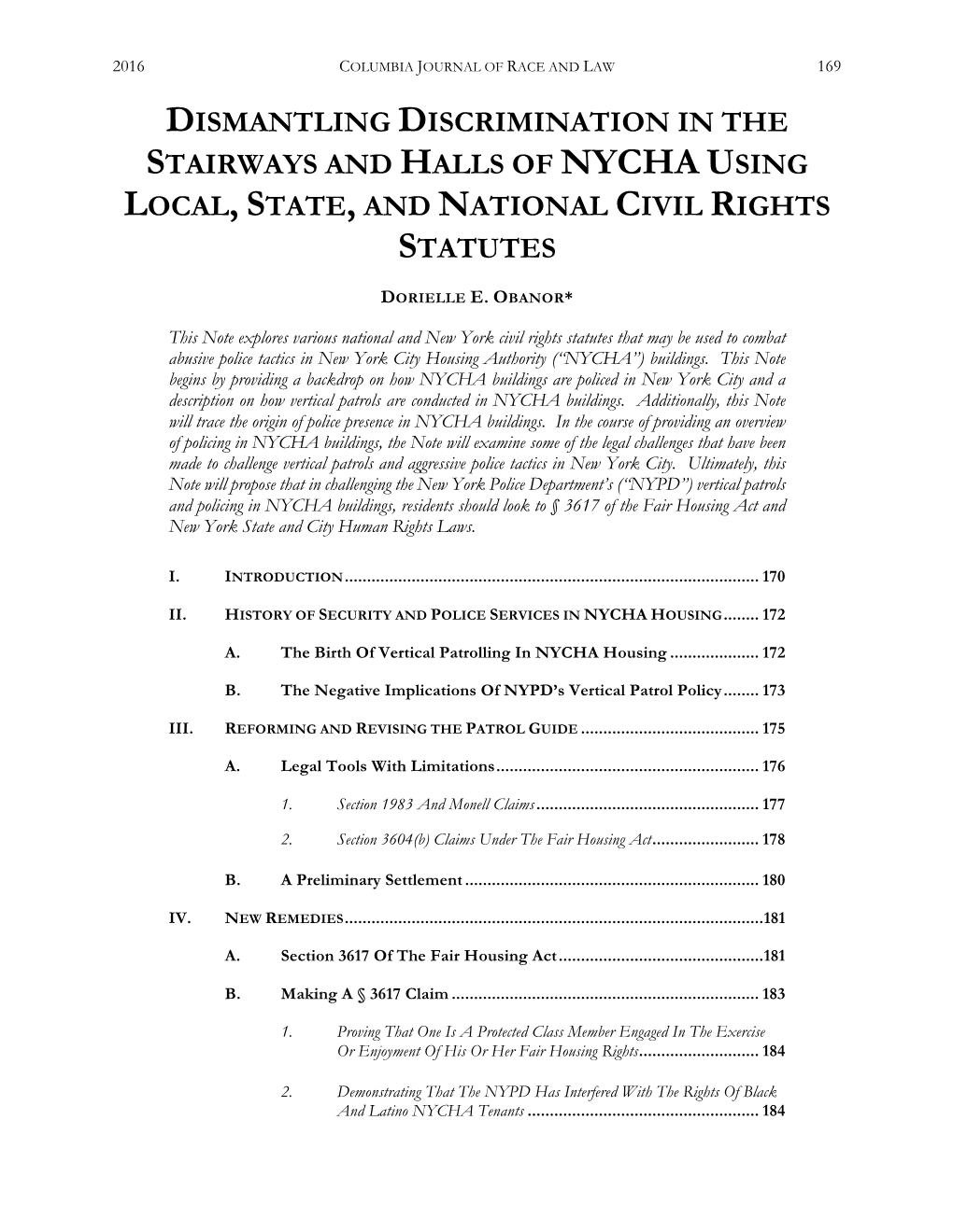 Dismantling Discrimination in the Stairways and Halls of Nycha Using Local, State, and National Civil Rights Statutes