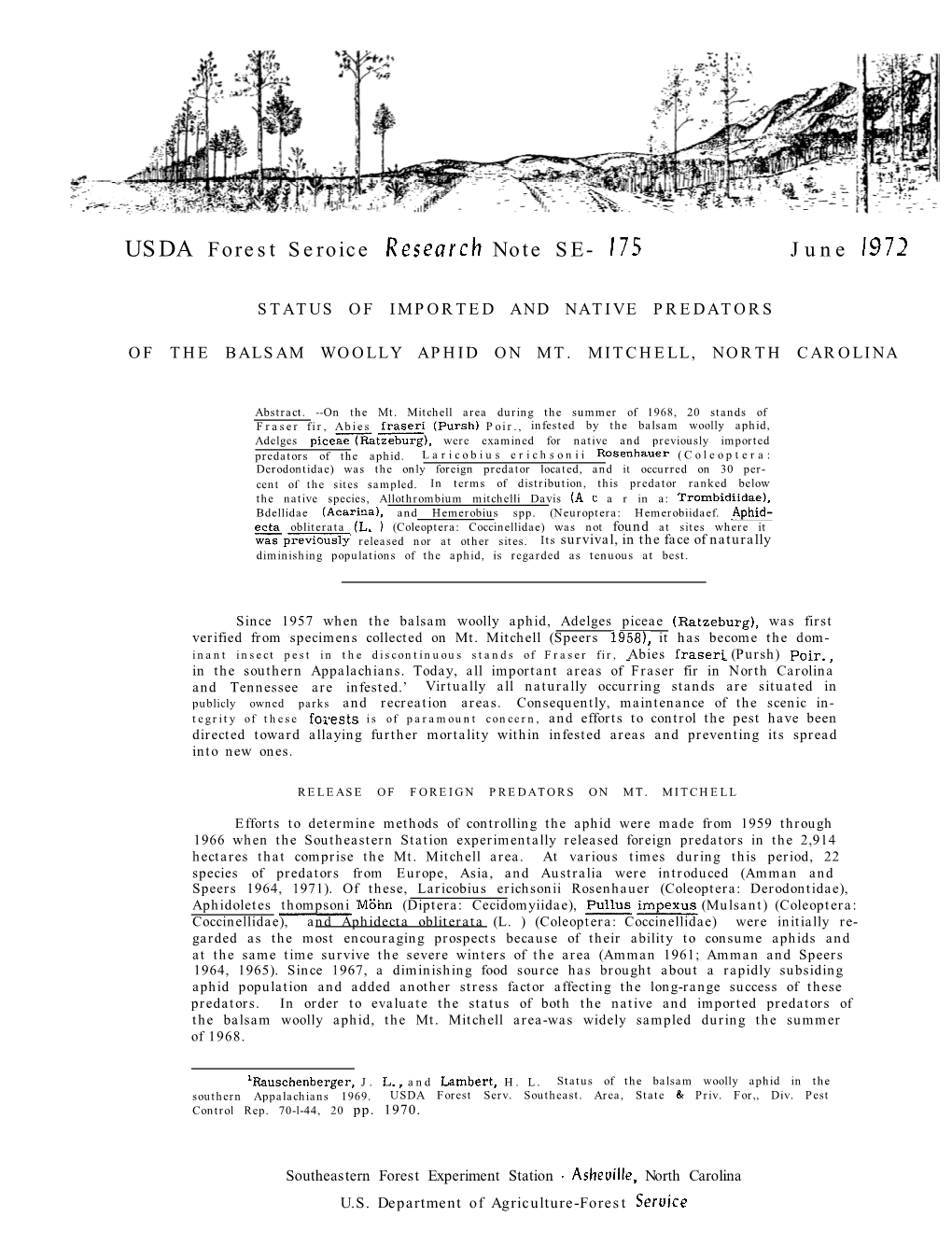 USDA Forest Seroice Research Note SE- 175 June I972