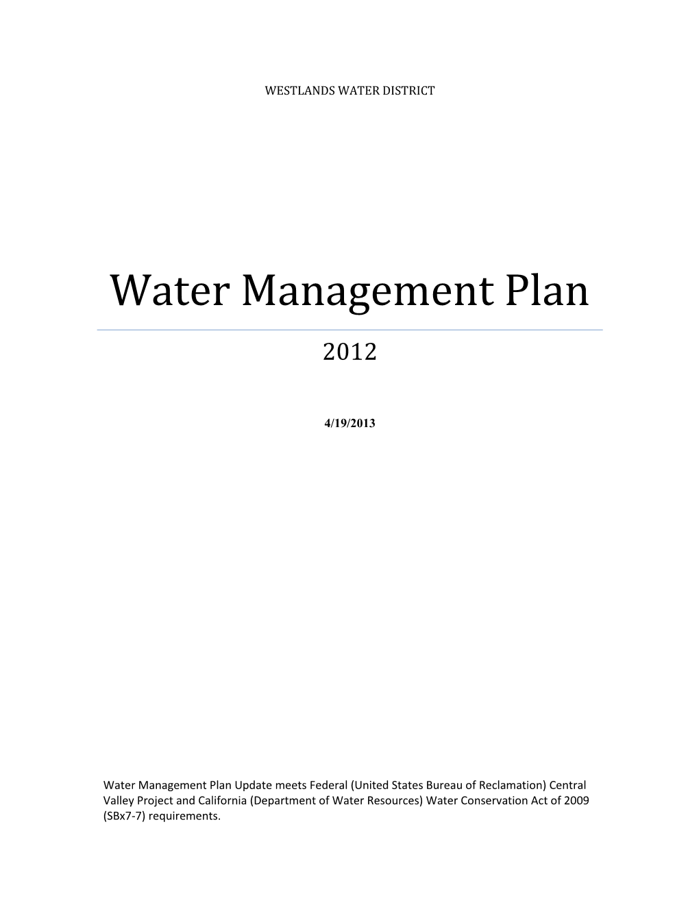 Water Management Plan 2012