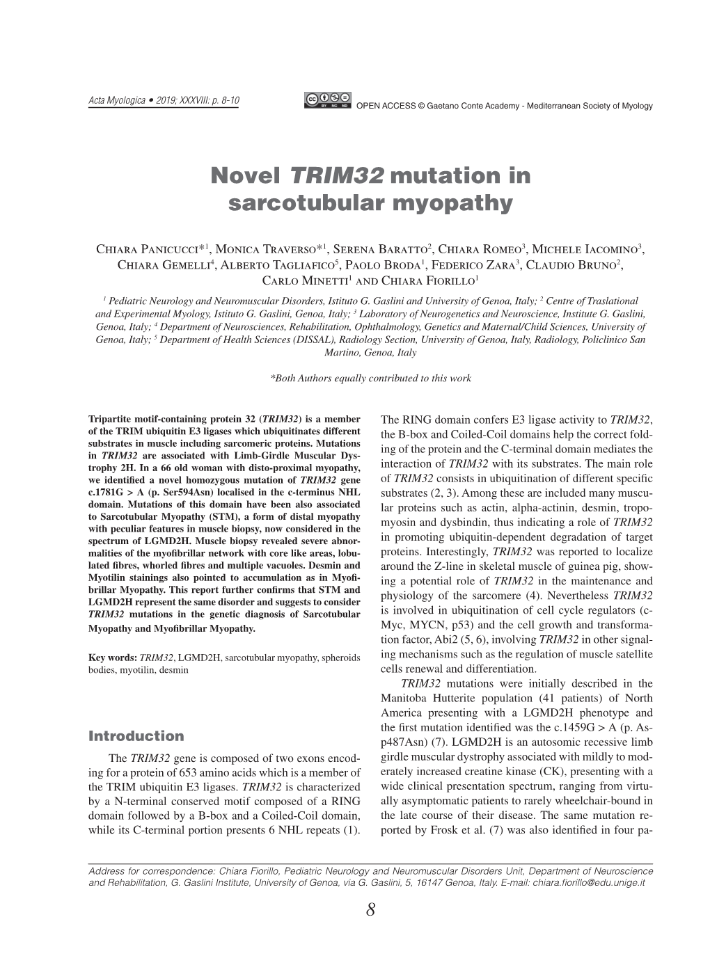 Novel TRIM32 Mutation in Sarcotubular Myopathy