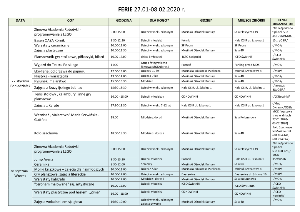 FERIE 27.01-08.02.2020 R