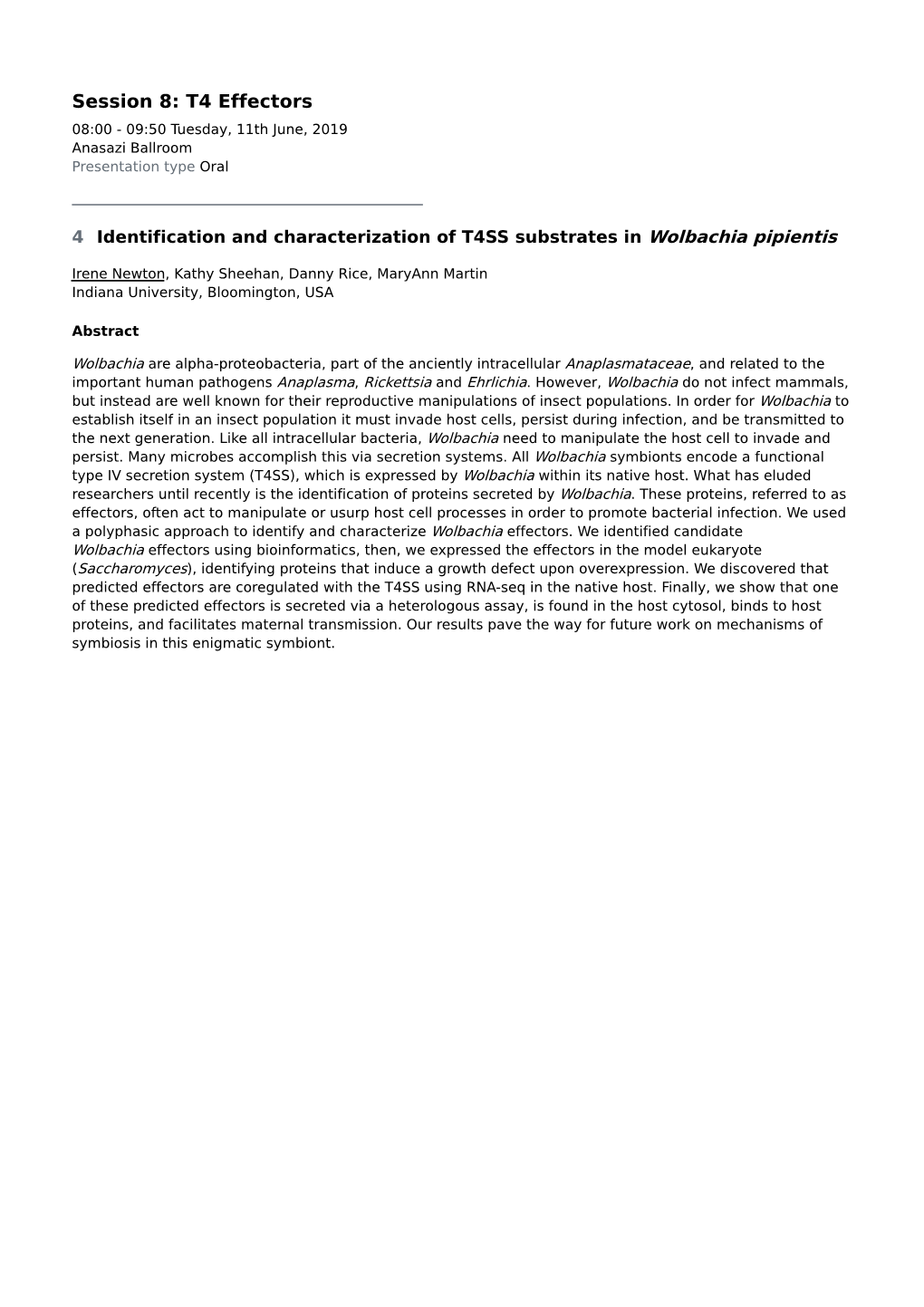 Session 8: T4 Effectors 08:00 - 09:50 Tuesday, 11Th June, 2019 Anasazi Ballroom Presentation Type Oral