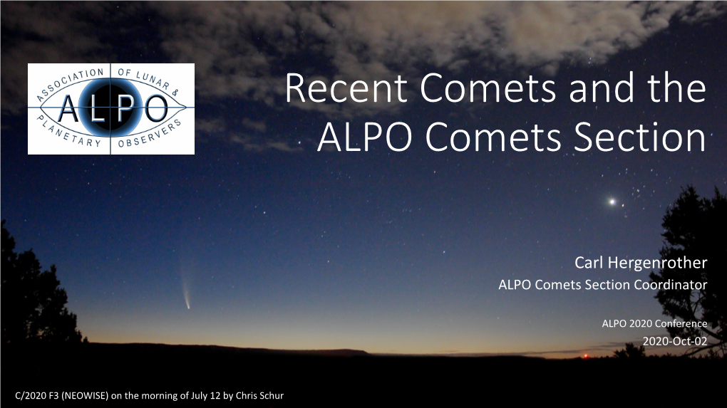 Recent Comets and the ALPO Comets Section