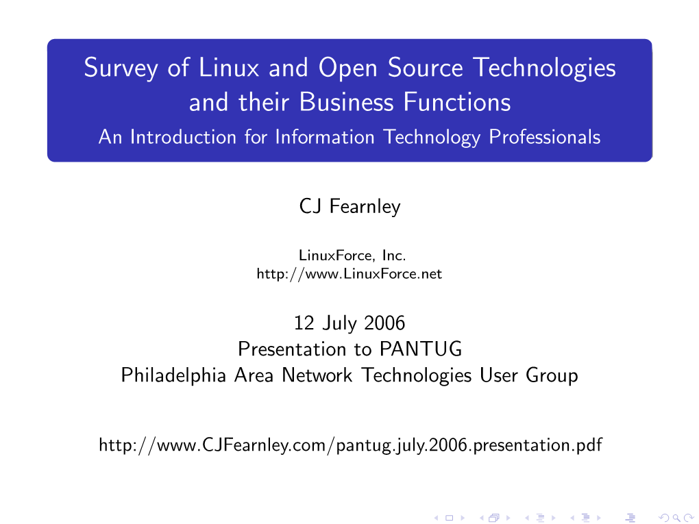 Survey of Linux and Open Source Technologies and Their Business Functions an Introduction for Information Technology Professionals