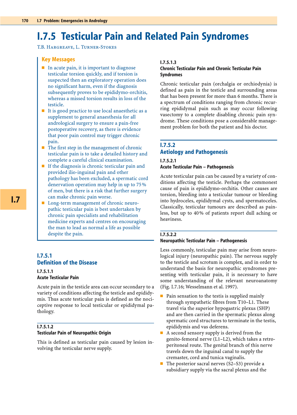 I.7.5 Testicular Pain and Related Pain Syndromes T.B