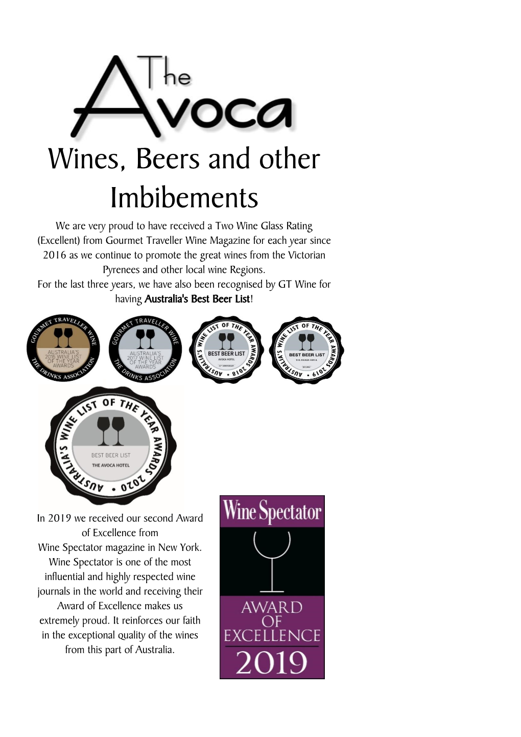 Wines, Beers and Other Imbibements