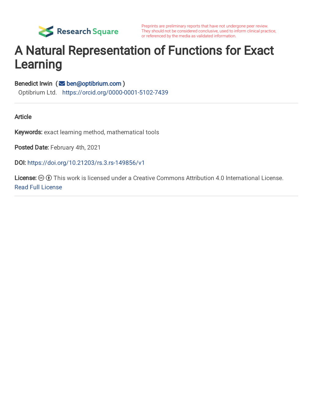 A Natural Representation of Functions for Exact Learning