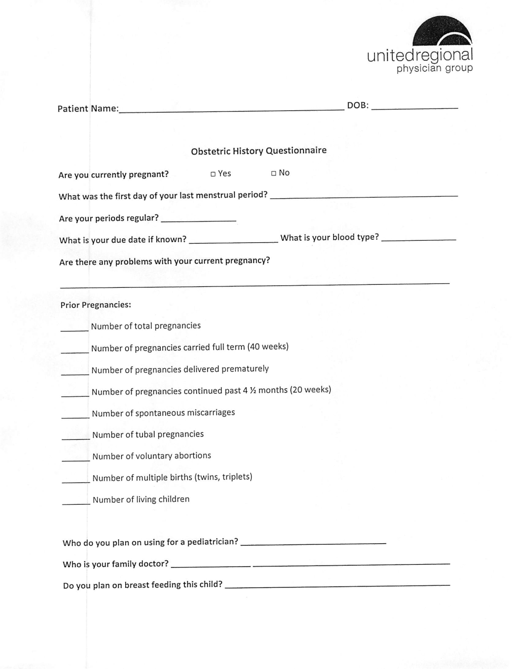 New Patient Form – Obstetrics