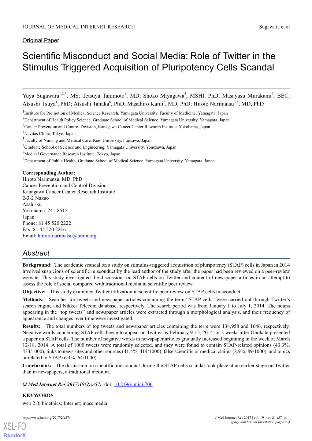 Scientific Misconduct and Social Media: Role of Twitter in the Stimulus Triggered Acquisition of Pluripotency Cells Scandal