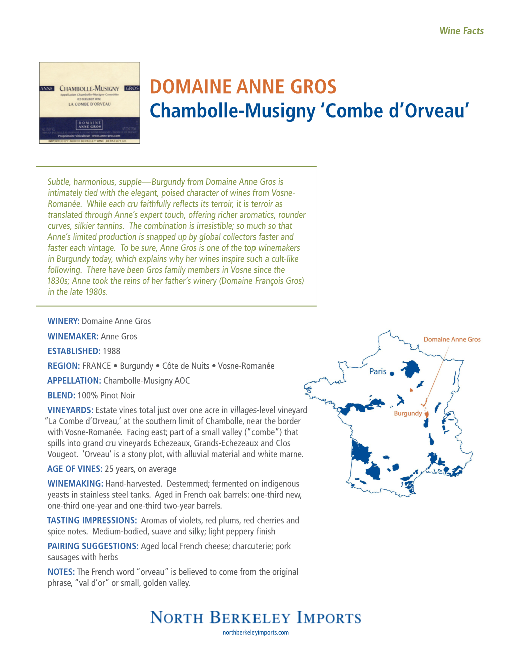 DOMAINE ANNE GROS Chambolle-Musigny ‘Combe D’Orveau’