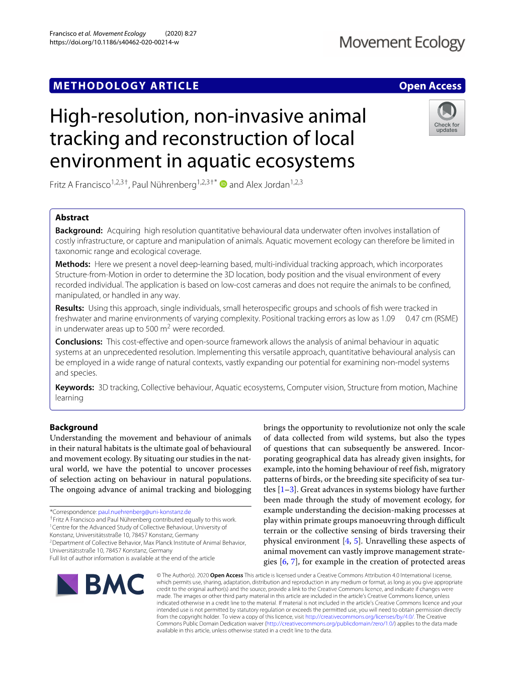 High-Resolution, Non-Invasive Animal Tracking and Reconstruction of Local