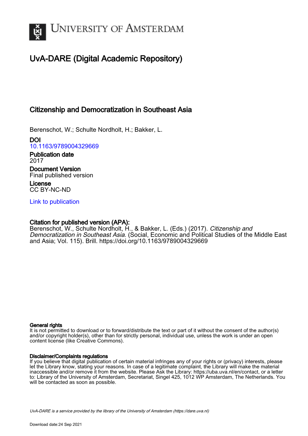 Citizenship and Democratization in Southeast Asia