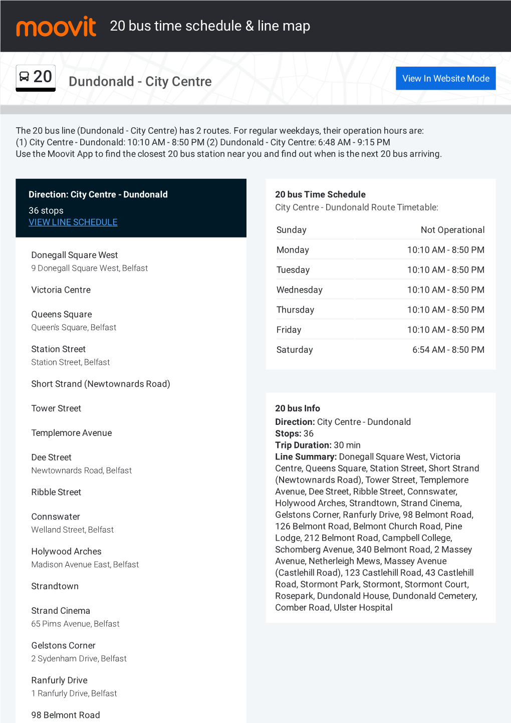 20 Bus Time Schedule & Line Route