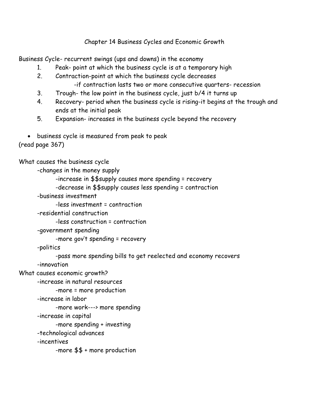 Chapter 14 Business Cycles and Economic Growth