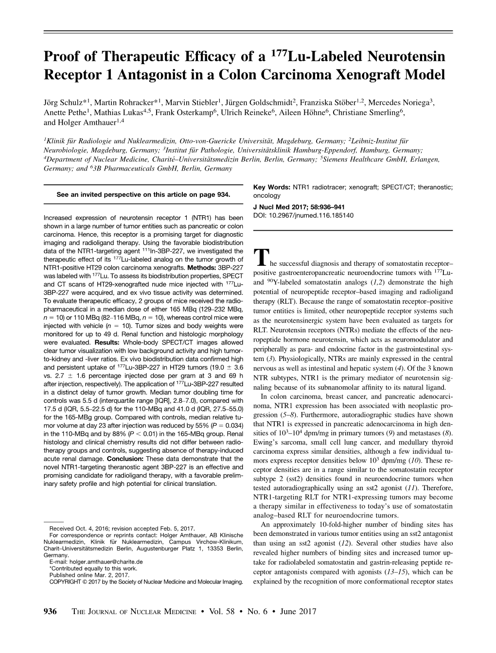 Proof of Therapeutic Efficacy of a 177Lu-Labeled Neurotensin