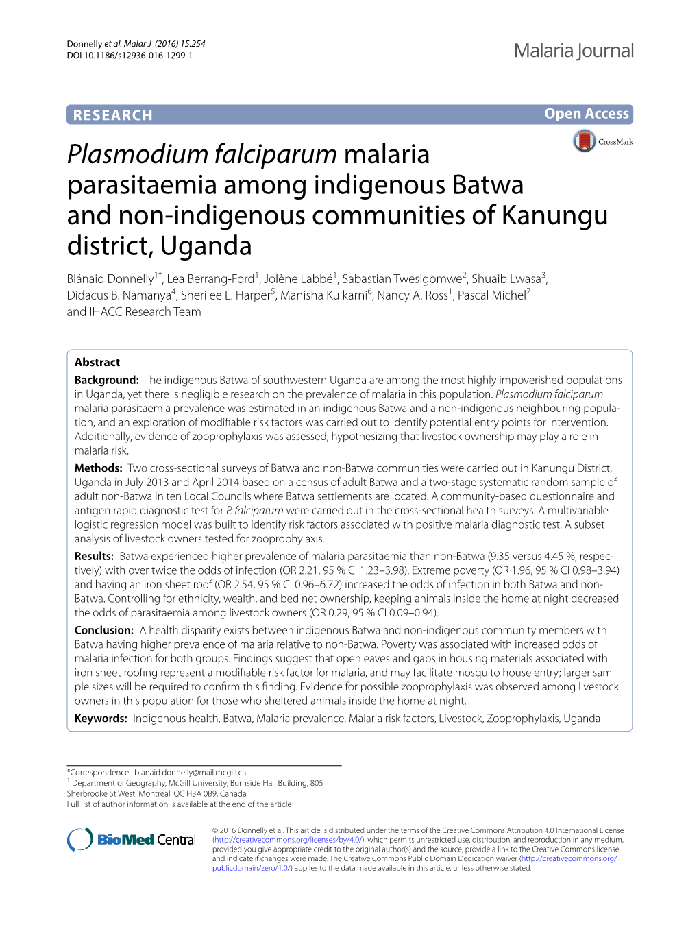 Plasmodium Falciparum Malaria Parasitaemia Among Indigenous