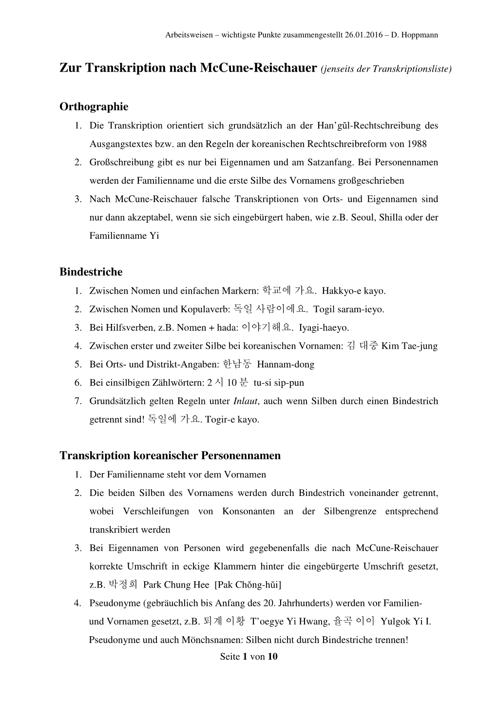 Zur Transkription Nach Mccune-Reischauer (Jenseits Der Transkriptionsliste)