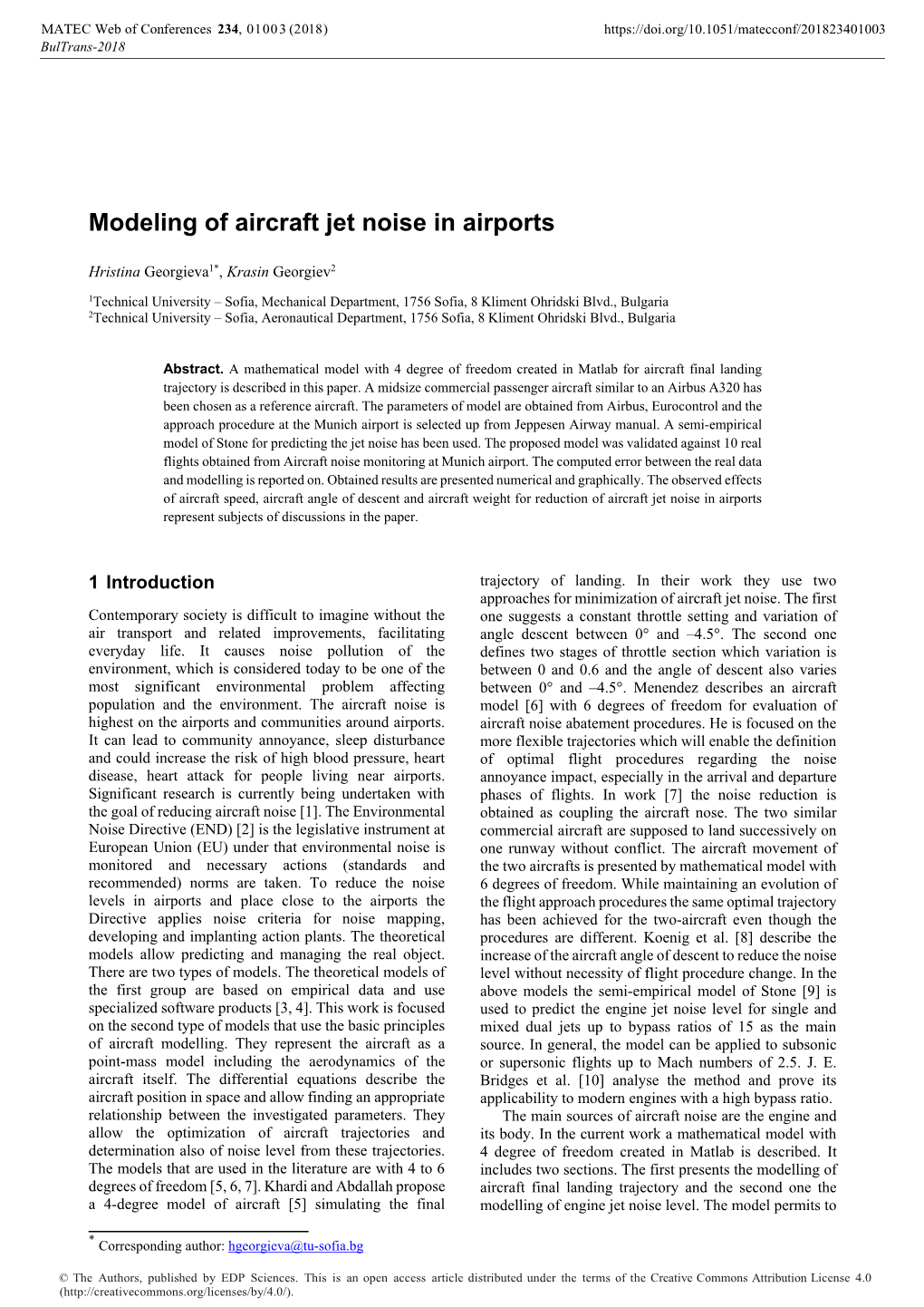 Modeling of Aircraft Jet Noise in Airports