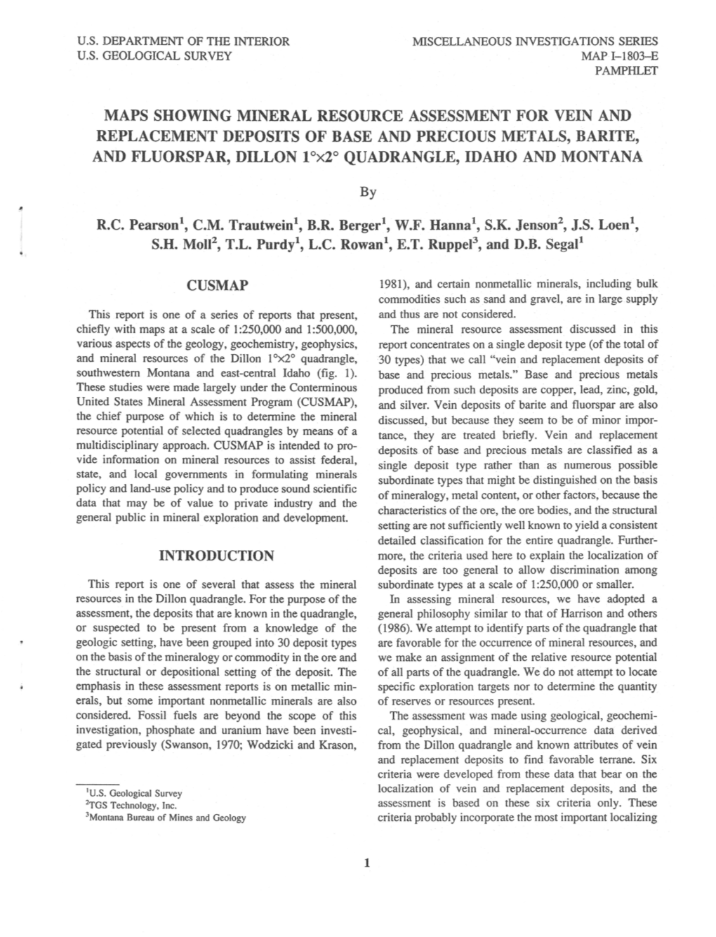 Maps Showing Mineral Resource Assessment For