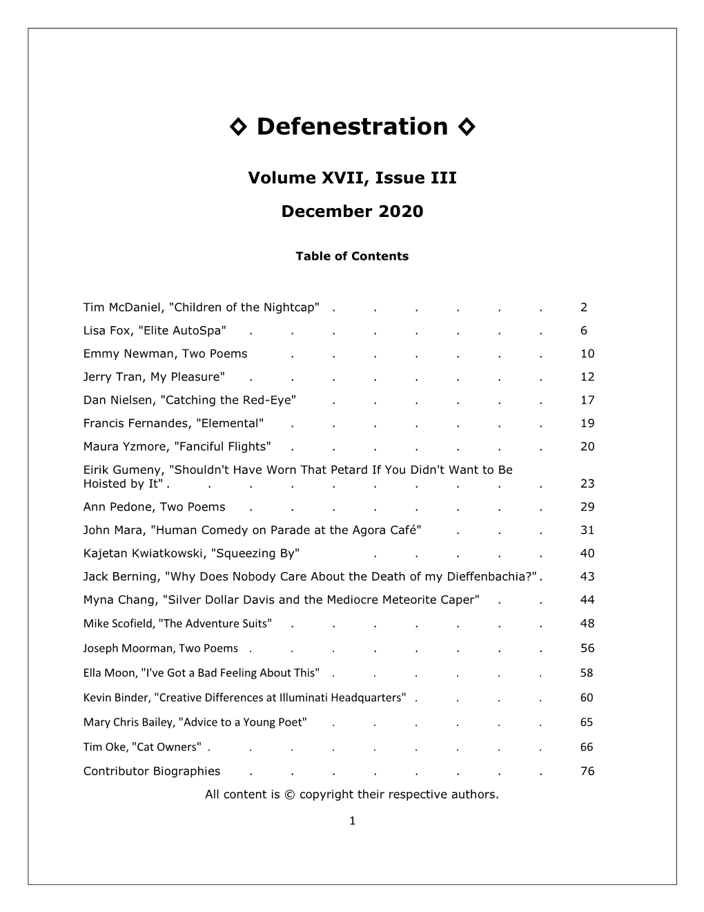 Defenestration, December 2020