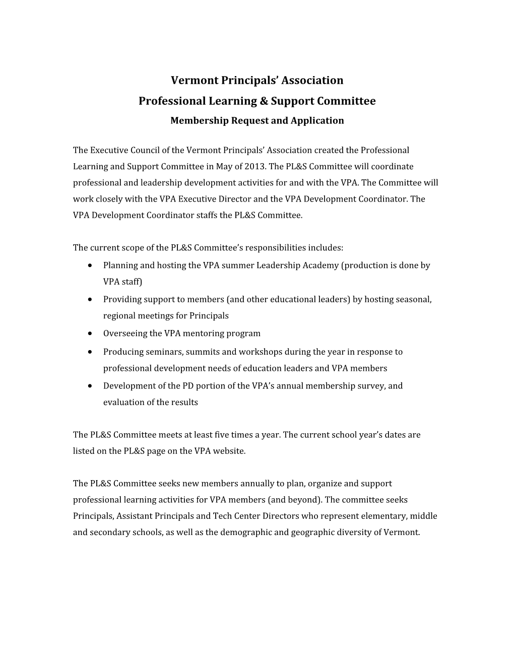 Professional Learning & Support Committee