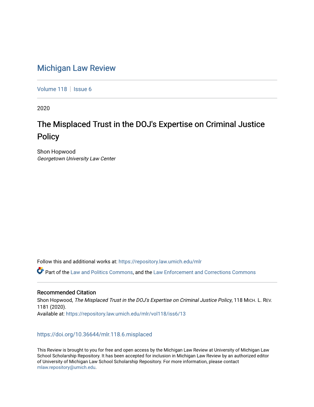 The Misplaced Trust in the DOJ's Expertise on Criminal Justice Policy