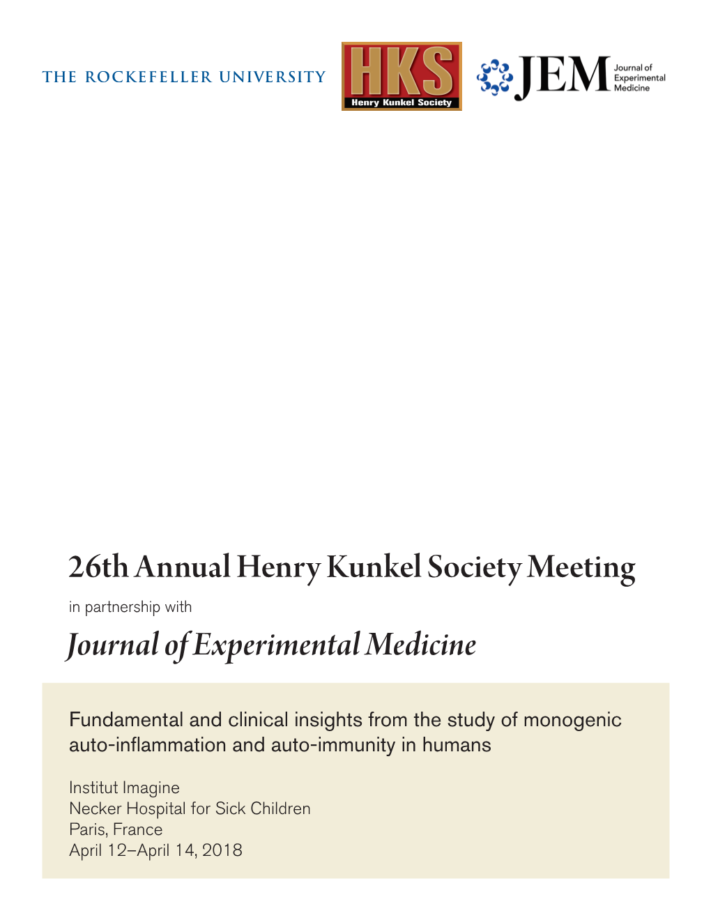 26Th Annual Henry Kunkel Society Meeting Journal of Experimental