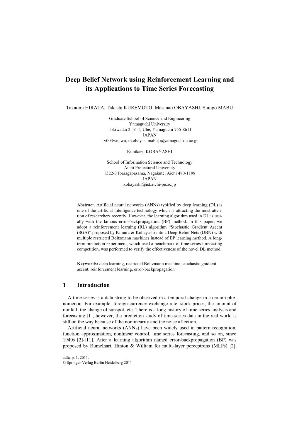 Deep Belief Network Using Reinforcement Learning and Its Applications to Time Series Forecasting