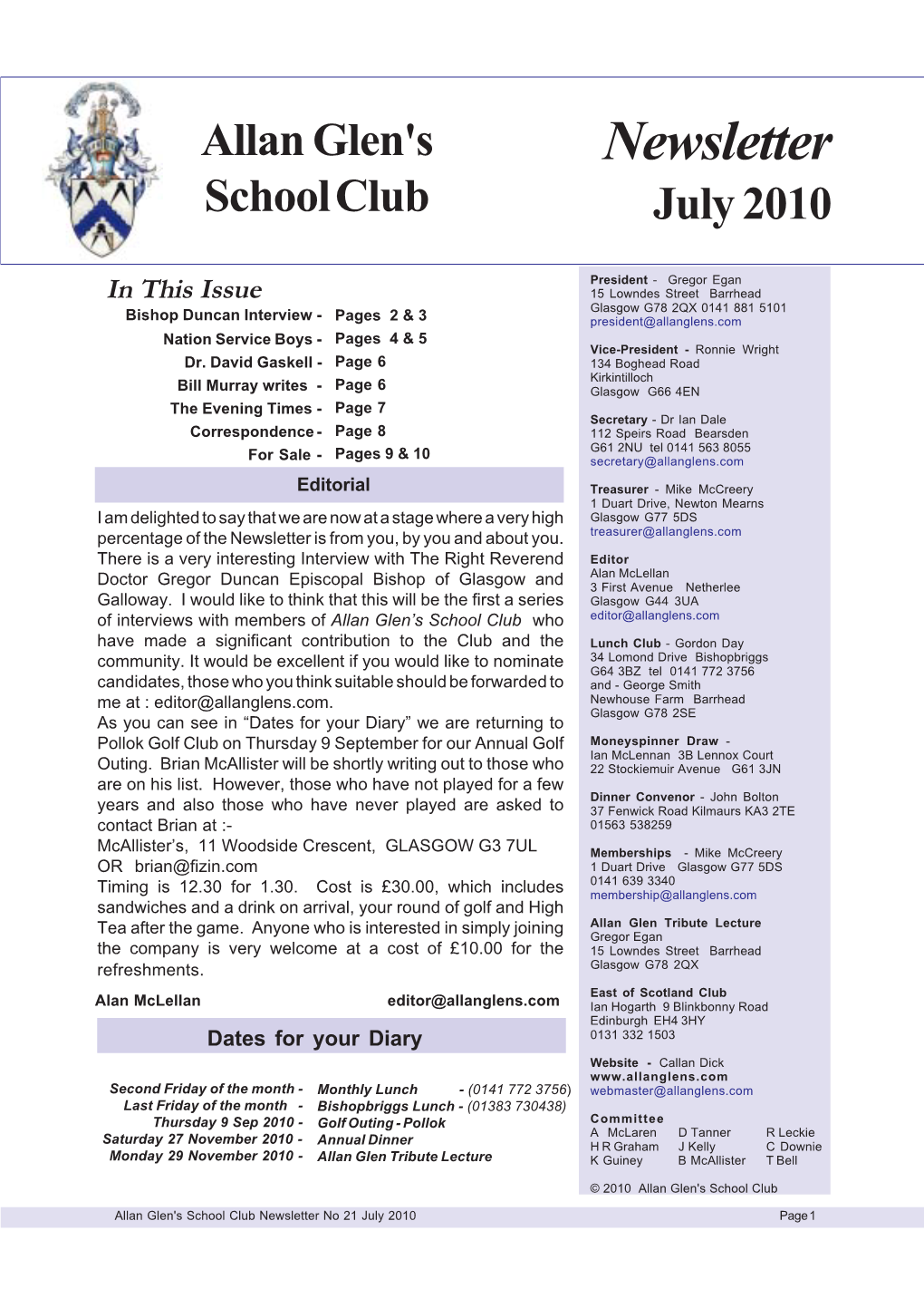 Newsletter School Club July 2010