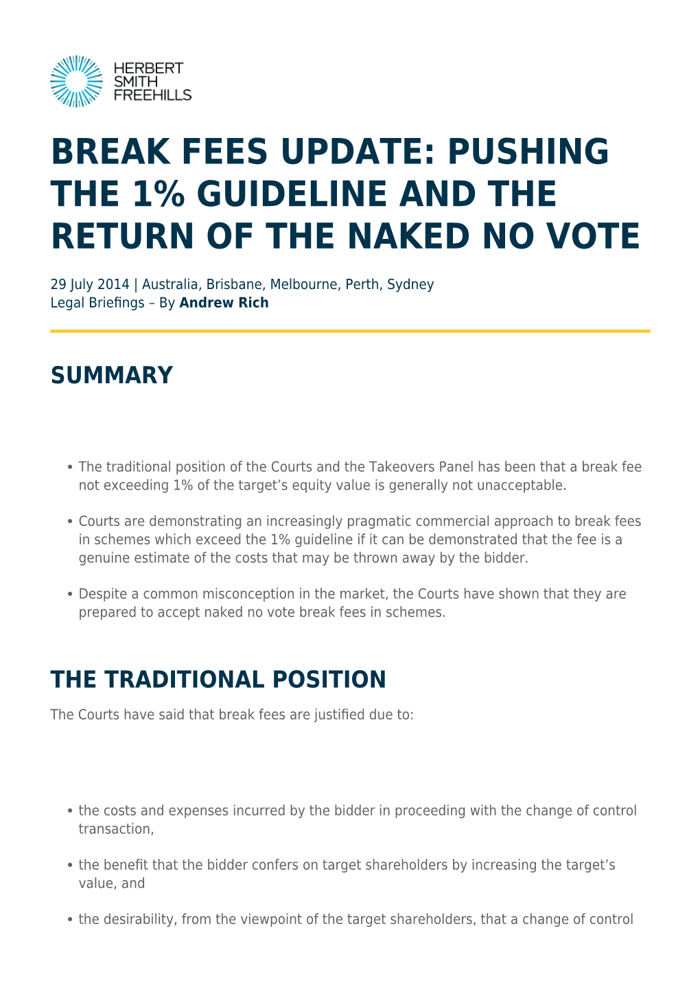 Break Fees Update: Pushing the 1% Guideline and the Return of the Naked No Vote