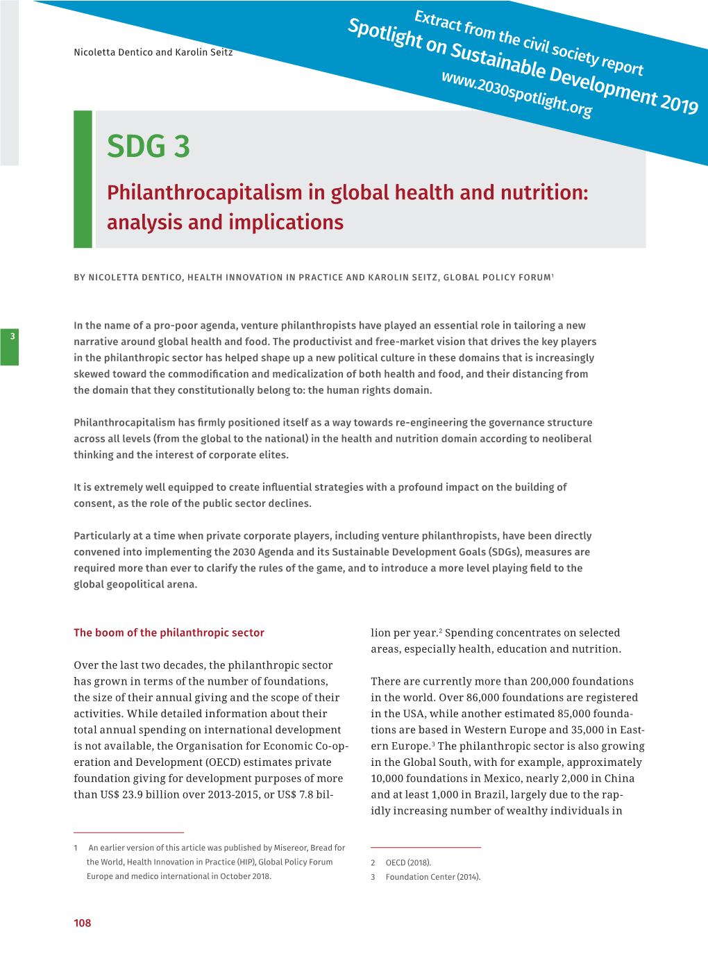 Philanthrocapitalism in Global Health and Nutrition: Analysis and Implications